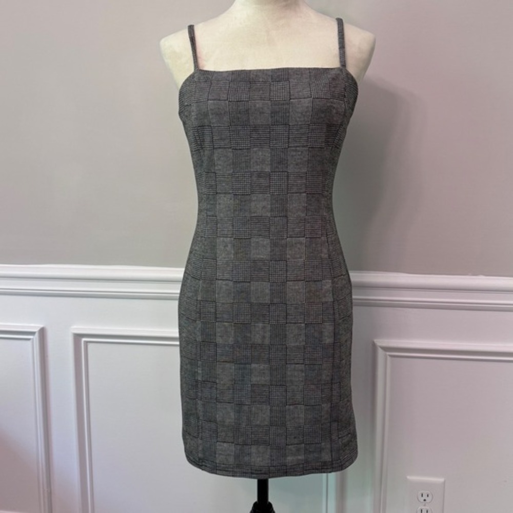 Forever 21 Plaid Square Neck‎ Mini Dress Spaghetti Strap Bodycon Academia - Picture 3 of 14